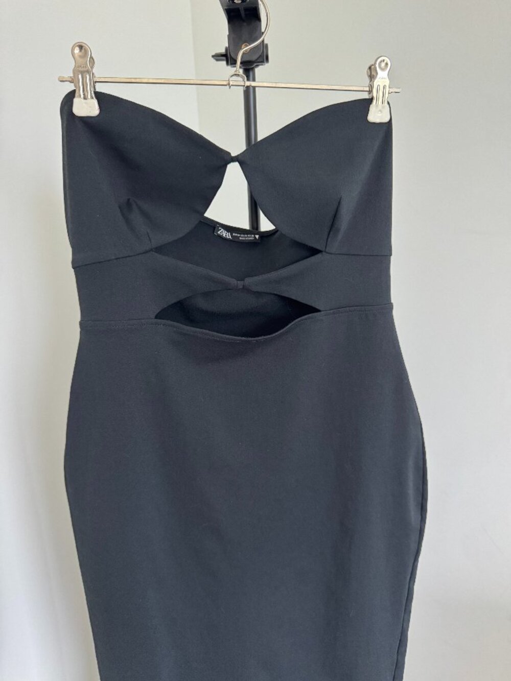Zara Cut Out Strapless Midi Length Black Dress